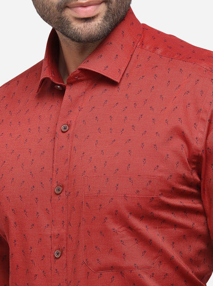 Red Printed Regular Fit Formal Shirt | JadeBlue