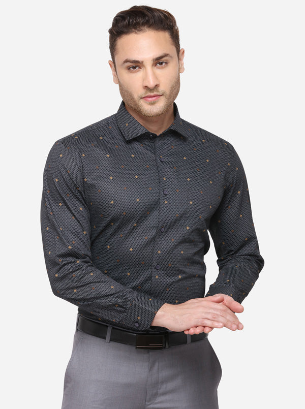 Black Printed Slim Fit Formal Shirt | Greenfibre