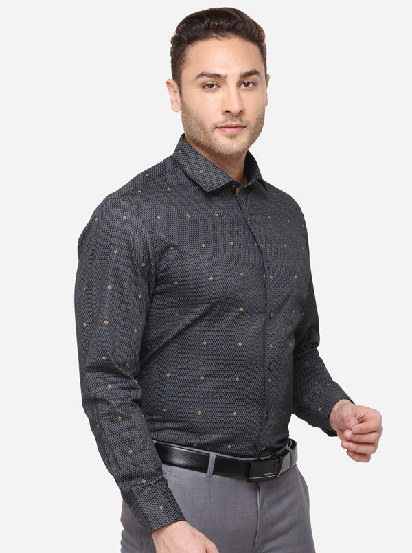 Black Printed Slim Fit Formal Shirt | Greenfibre