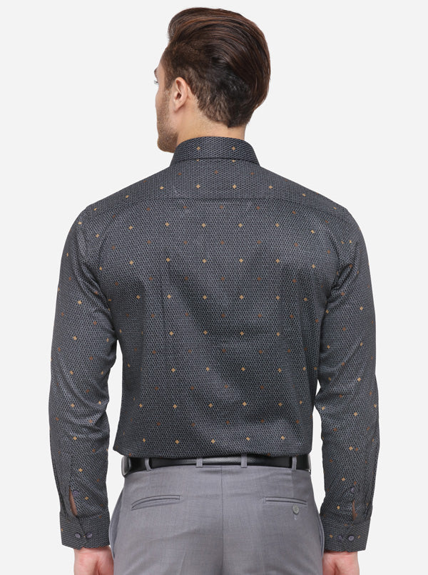 Black Printed Slim Fit Formal Shirt | Greenfibre