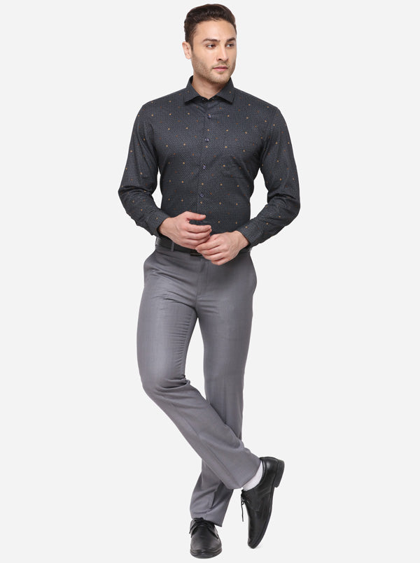 Black Printed Slim Fit Formal Shirt | Greenfibre