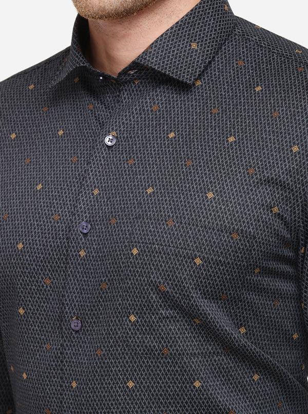 Black Printed Slim Fit Formal Shirt | Greenfibre