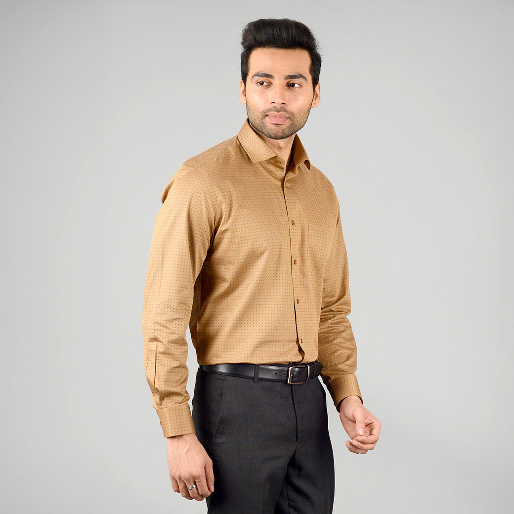 Tortilla Brown Dobby Regular Fit Formal Shirt | Greenfibre