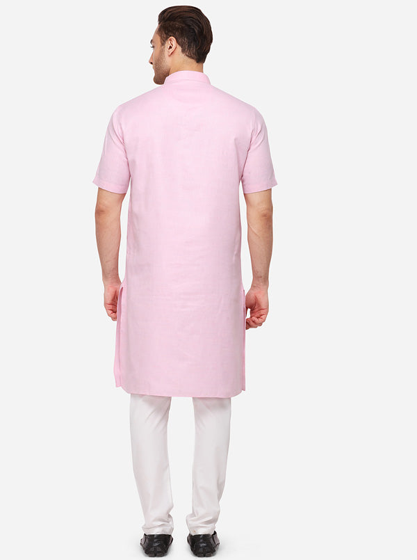 Light Pink Self Textured Regular Fit Modi Kurta | JadeBlue