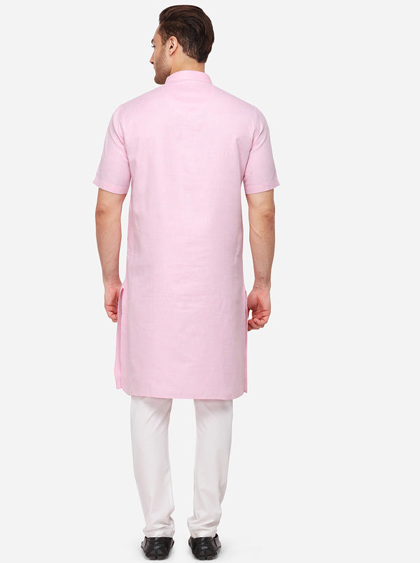 Light Pink Self Textured Regular Fit Modi Kurta | JadeBlue