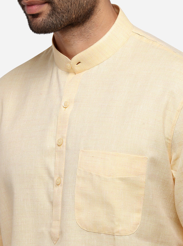 Light Yellow Self Textured Regular Fit Modi Kurta | JadeBlue
