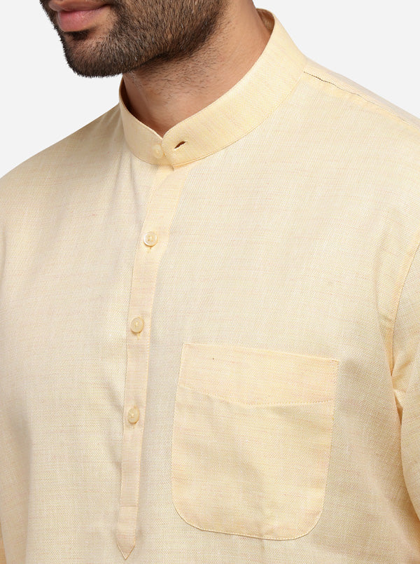 Light Yellow Self Textured Regular Fit Modi Kurta | JadeBlue