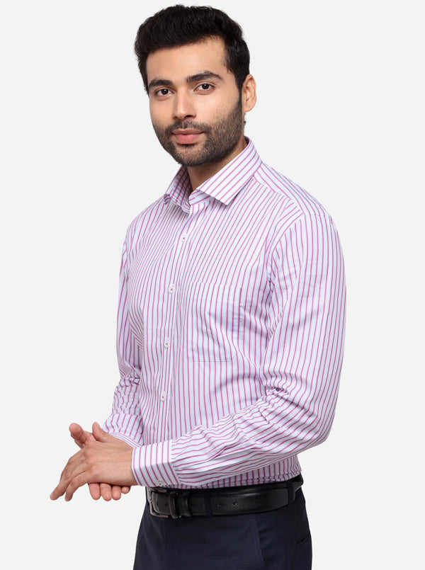 White & Pink Striped Smart Fit Formal Shirt | JadeBlue