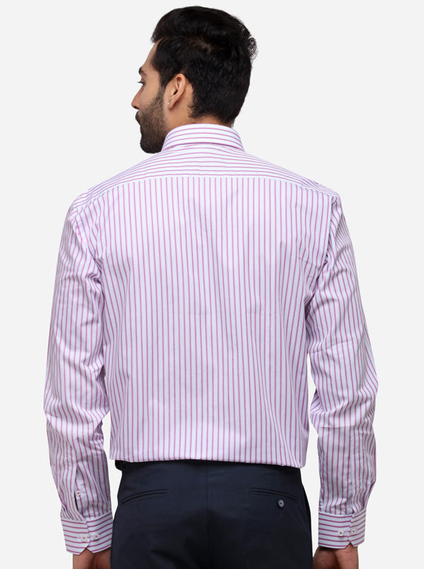 White & Pink Striped Smart Fit Formal Shirt | JadeBlue