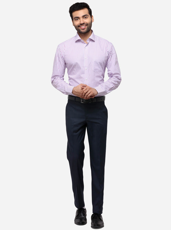 White & Pink Striped Smart Fit Formal Shirt | JadeBlue