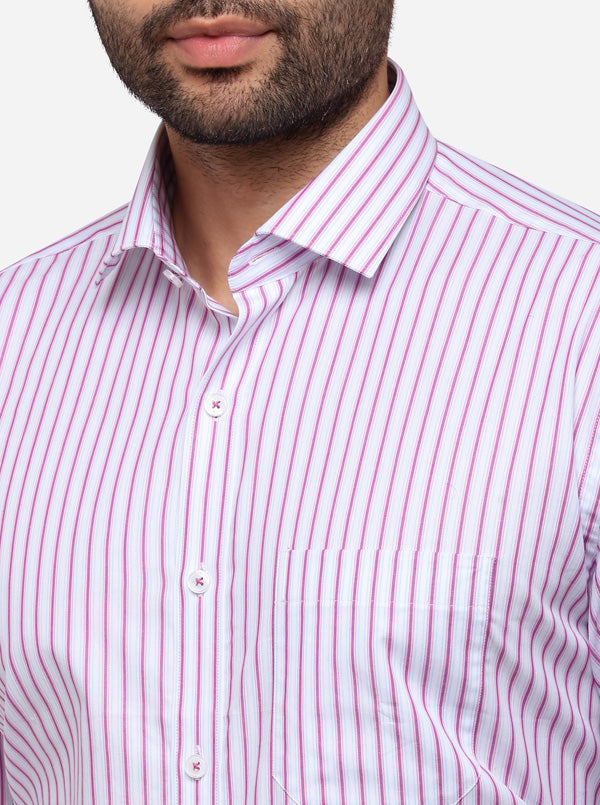 White & Pink Striped Smart Fit Formal Shirt | JadeBlue