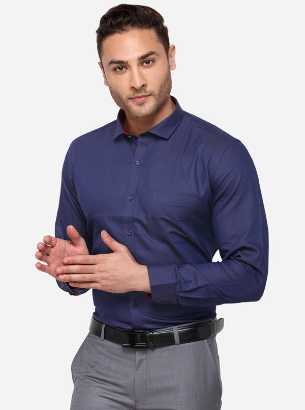 Blue Solid Slim Fit Party Wear Shirt | Greenfibre