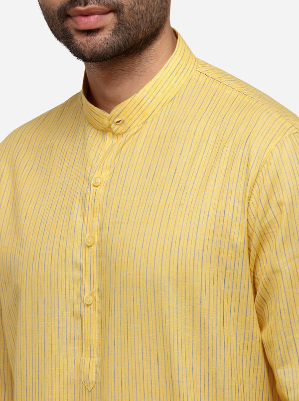 Yellow Striped Regular Fit Modi Kurta | JadeBlue