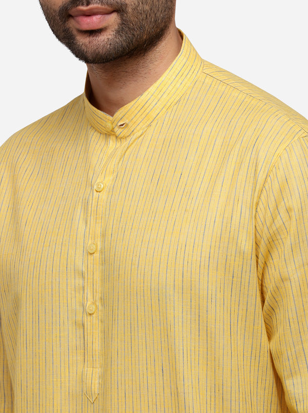 Yellow Striped Regular Fit Modi Kurta | JadeBlue