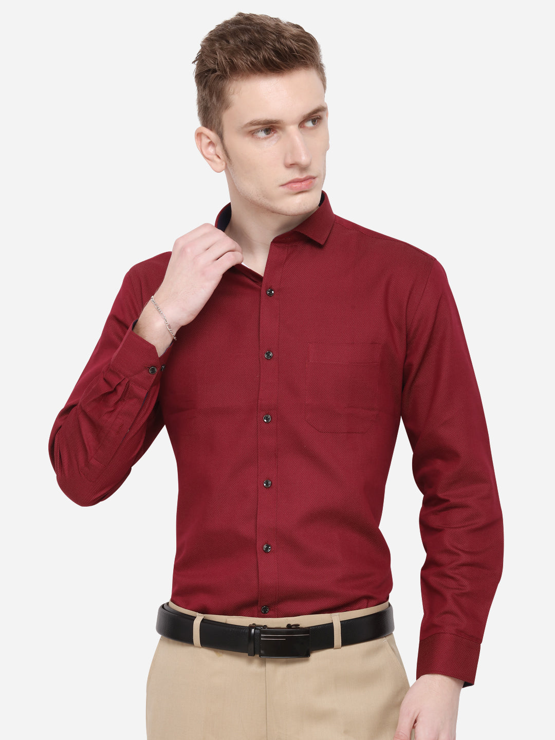 Maroon Solid Slim Fit Party Wear Shirt | Greenfibre