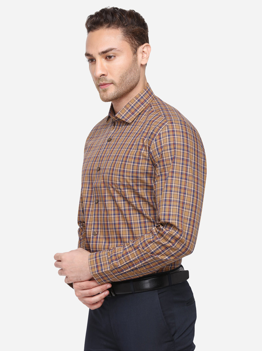 Brown & Blue Checked Slim Fit Formal Shirt | JadeBlue