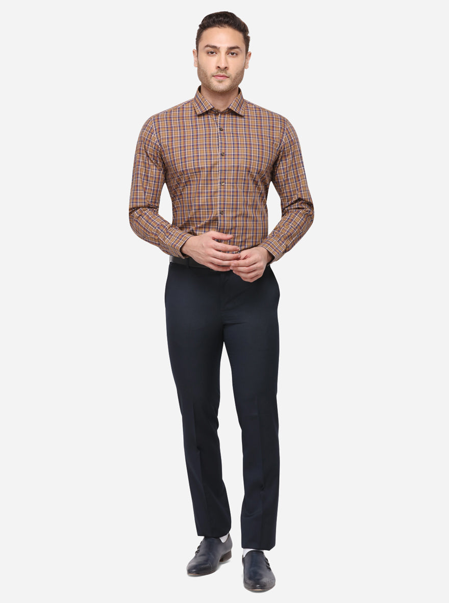 Brown & Blue Checked Slim Fit Formal Shirt | JadeBlue