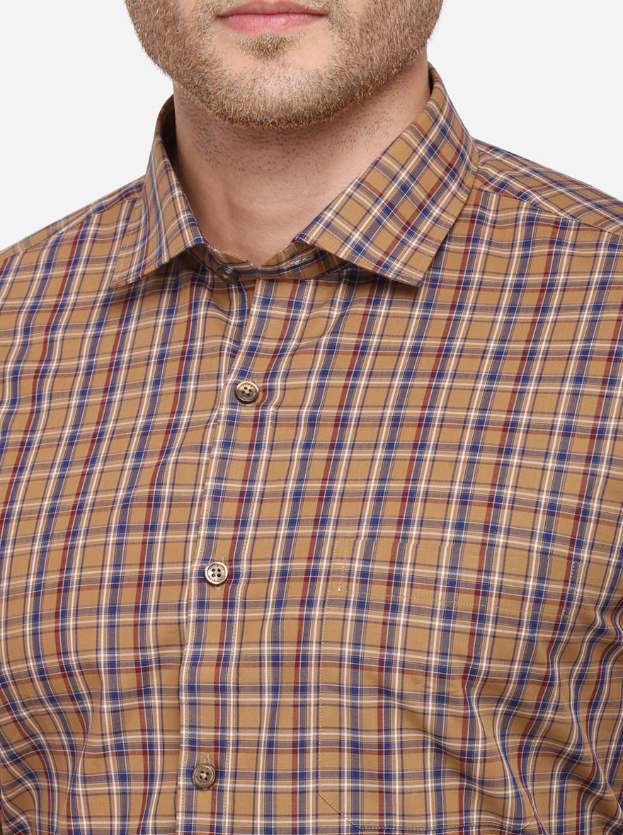 Brown & Blue Checked Slim Fit Formal Shirt | JadeBlue