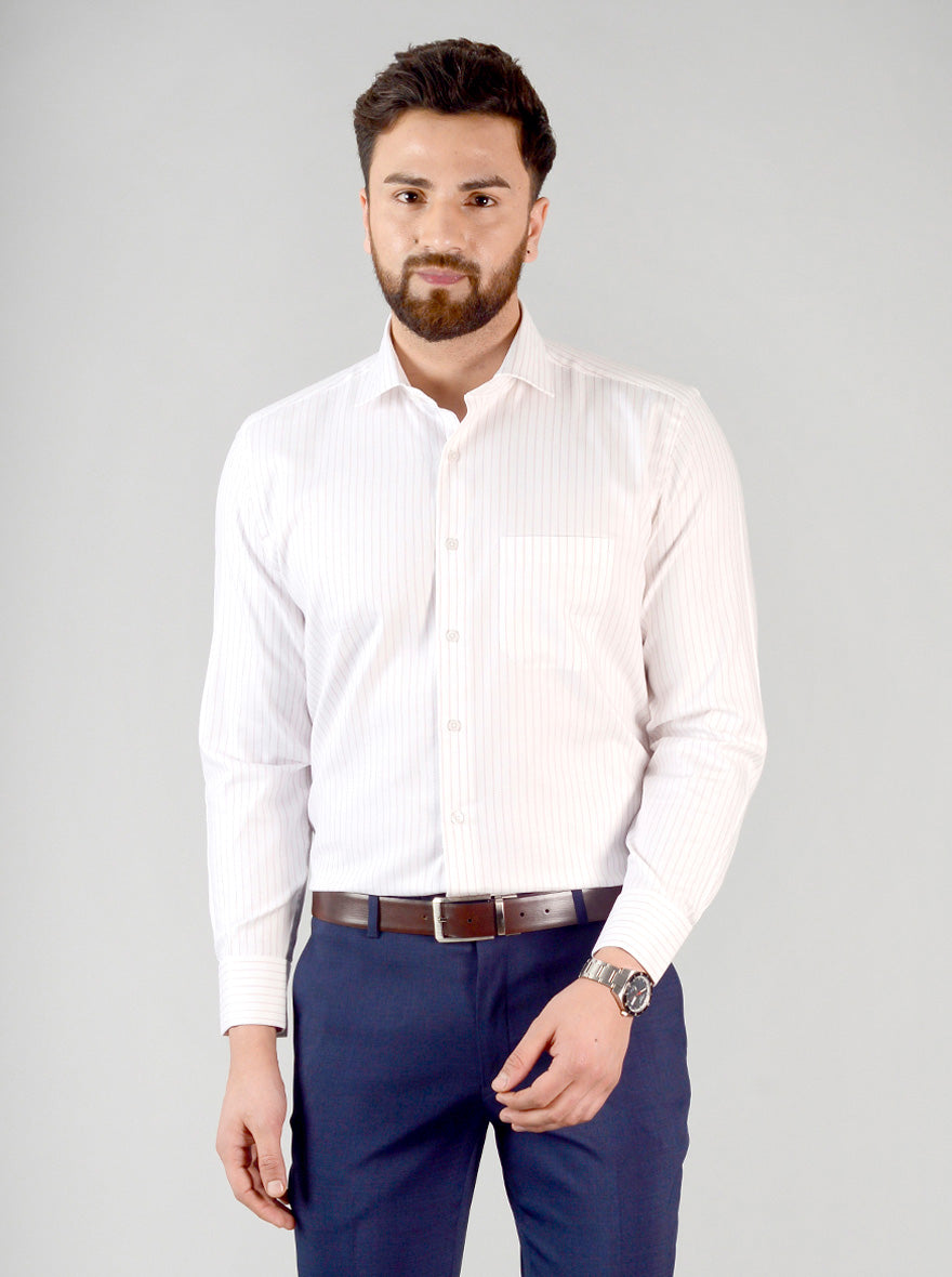 White Striped Regular Fit Formal Shirt | JadeBlue