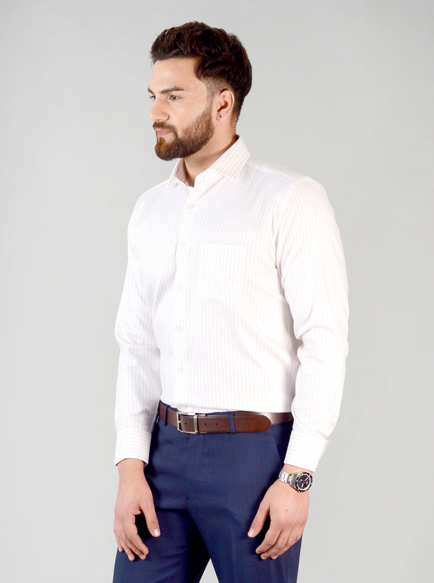 White Striped Regular Fit Formal Shirt | JadeBlue