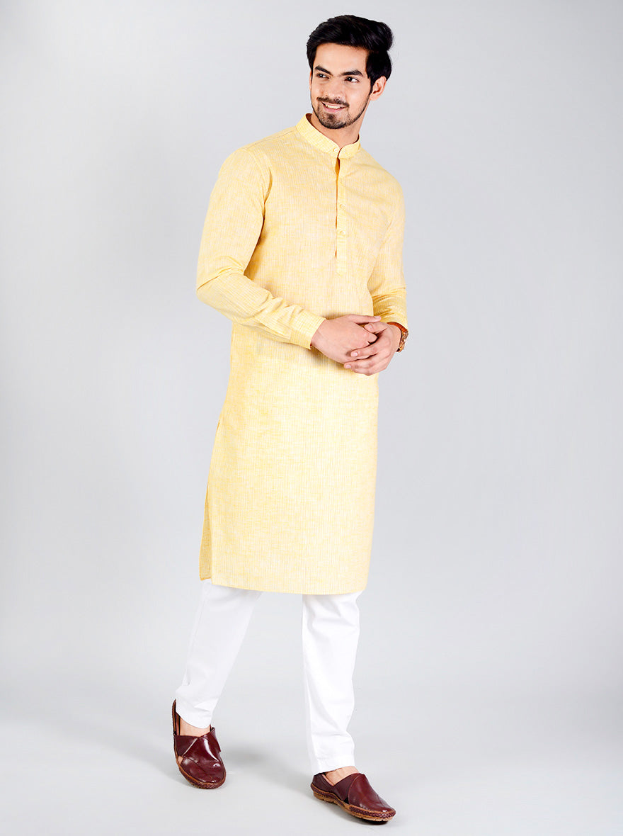 Light Yellow Striped Regular fit Modi Kurta | JadeBlue