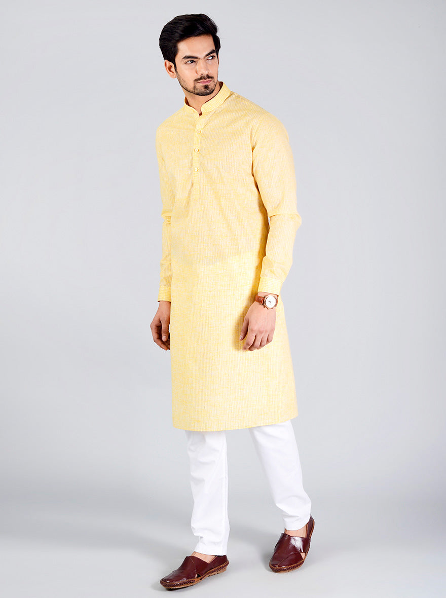 Light Yellow Striped Regular fit Modi Kurta | JadeBlue