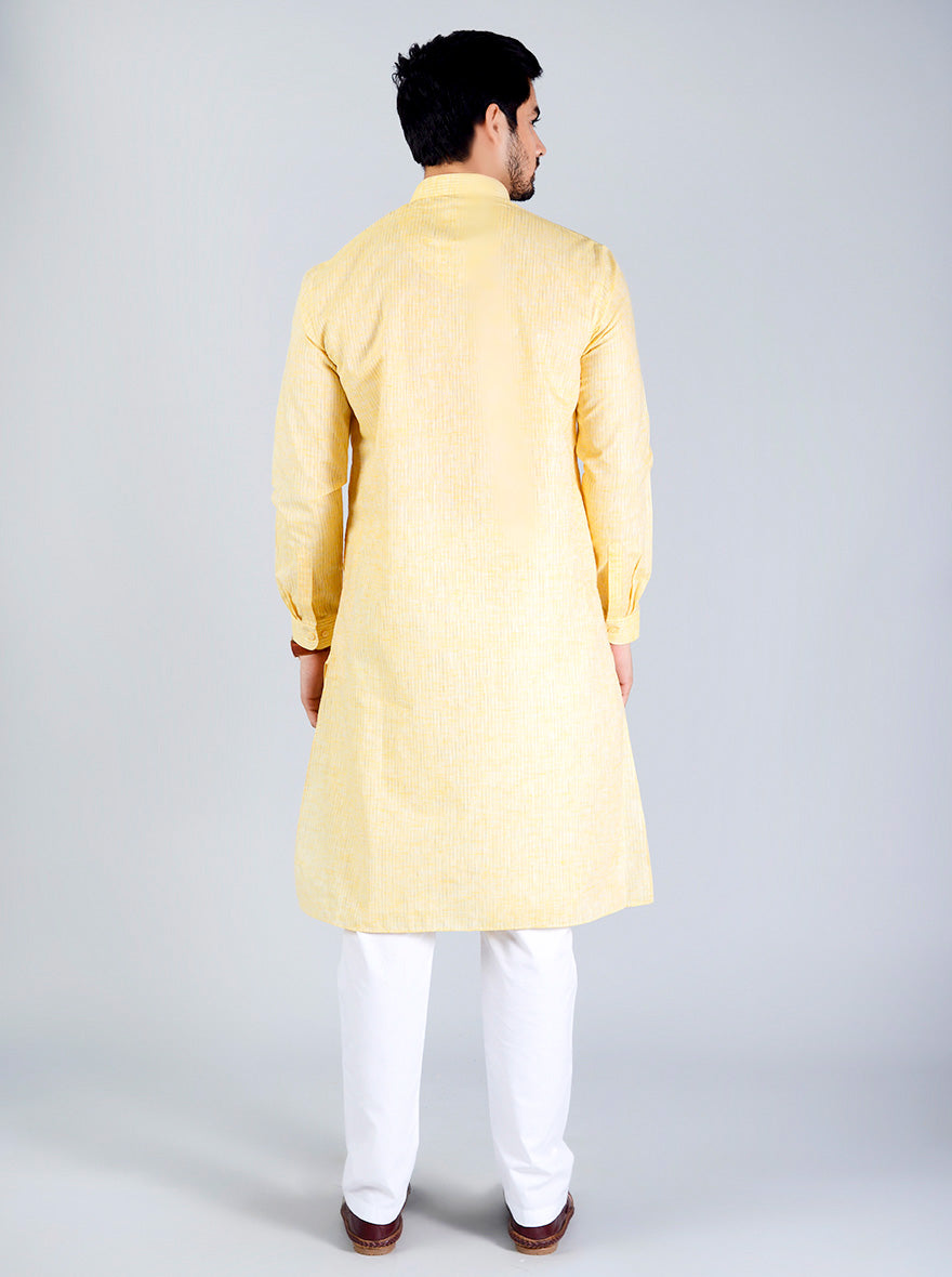 Light Yellow Striped Regular fit Modi Kurta | JadeBlue