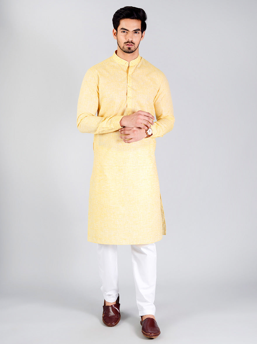 Light Yellow Striped Regular fit Modi Kurta | JadeBlue