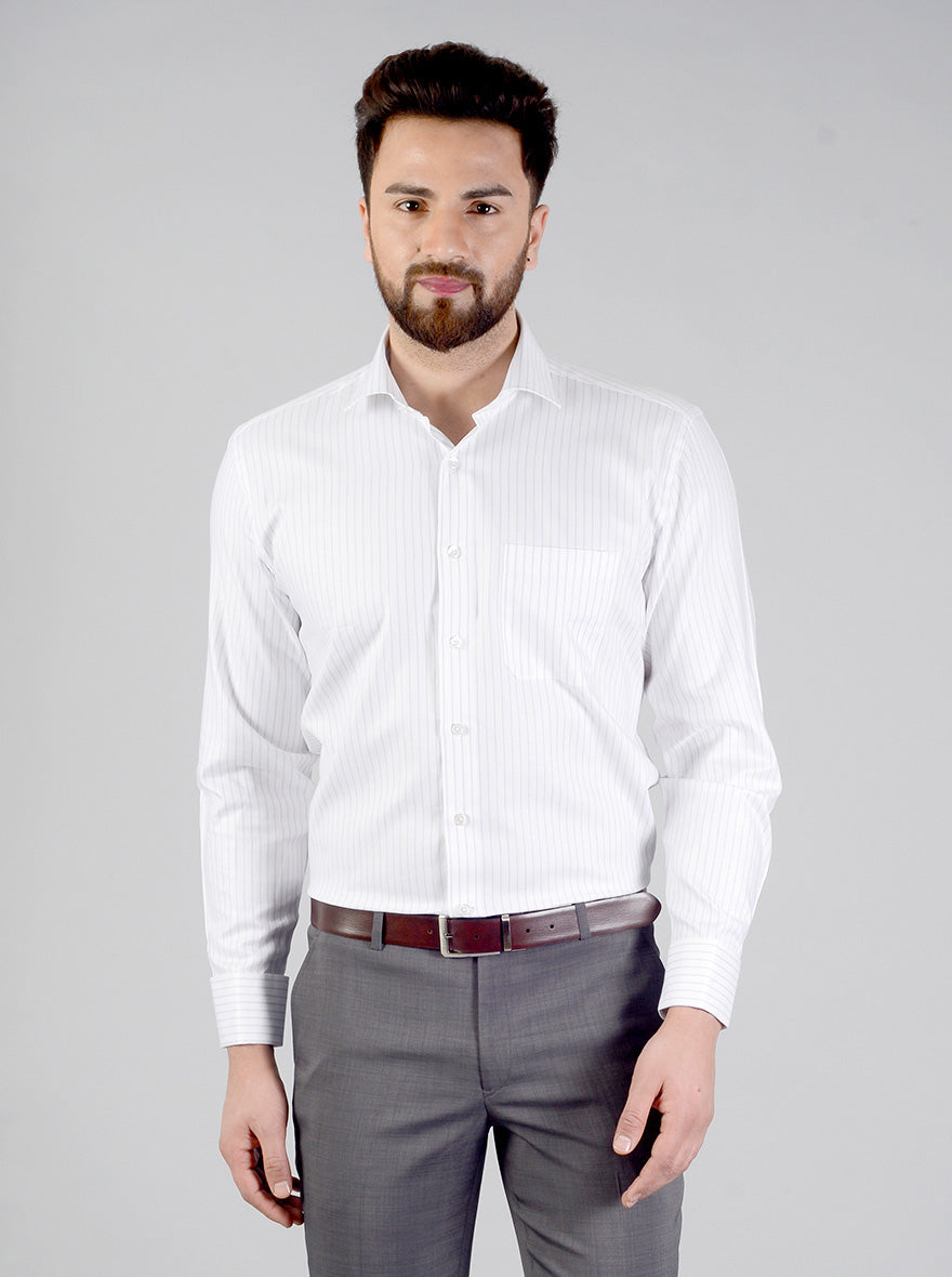 White & Blue Striped Regular Fit Formal Shirt | JadeBlue