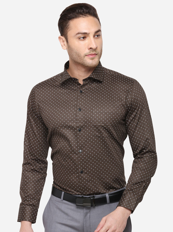 Olive Printed Slim Fit Formal Shirt | Greenfibre