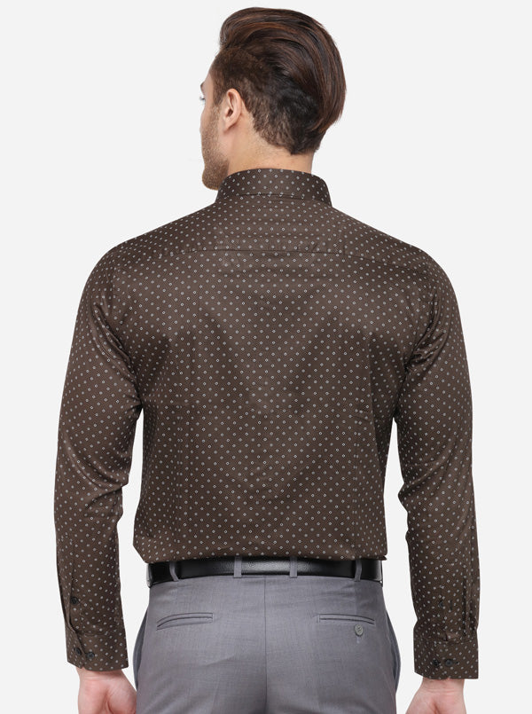 Olive Printed Slim Fit Formal Shirt | Greenfibre