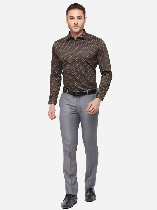 Olive Printed Slim Fit Formal Shirt | Greenfibre