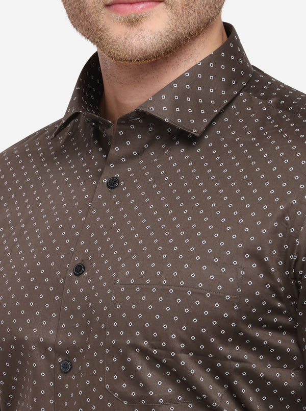 Olive Printed Slim Fit Formal Shirt | Greenfibre