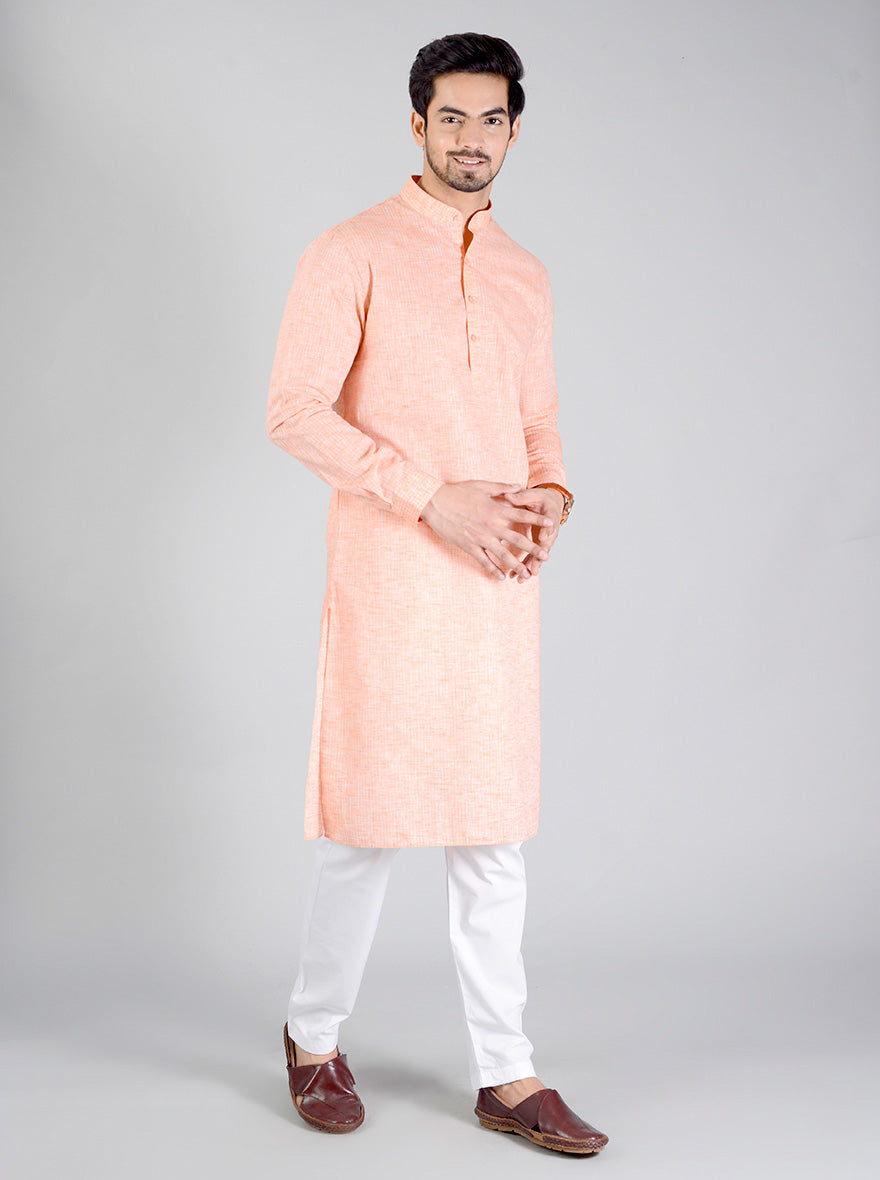 Light Peach Striped Regular fit Modi Kurta | JadeBlue