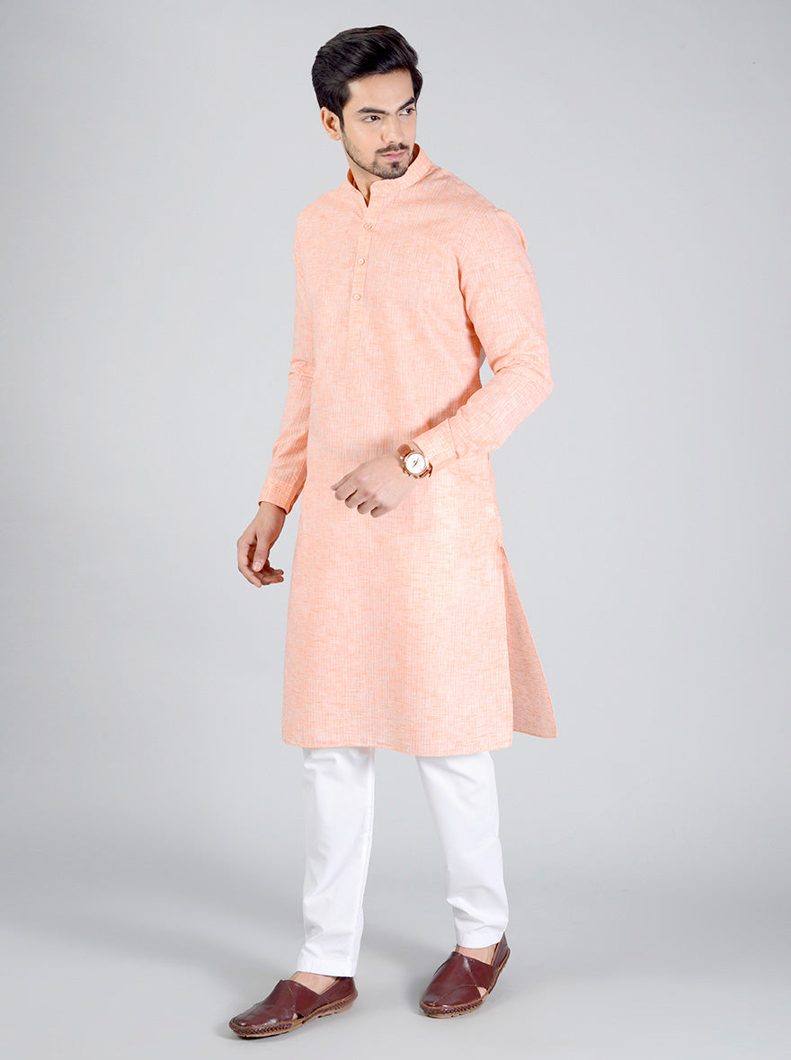 Light Peach Striped Regular fit Modi Kurta | JadeBlue