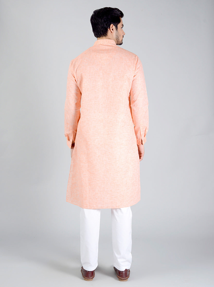 Light Peach Striped Regular fit Modi Kurta | JadeBlue