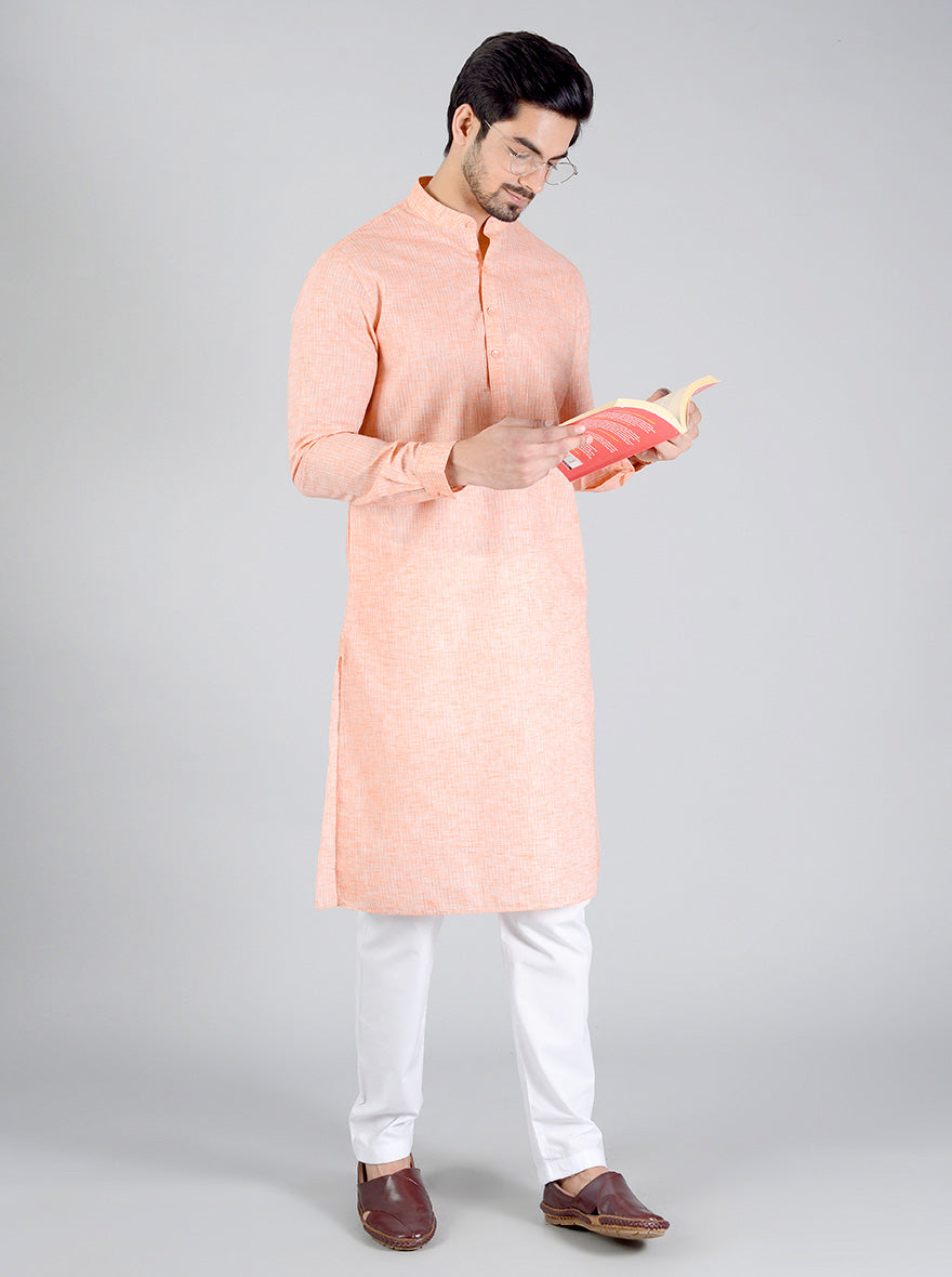 Light Peach Striped Regular fit Modi Kurta | JadeBlue