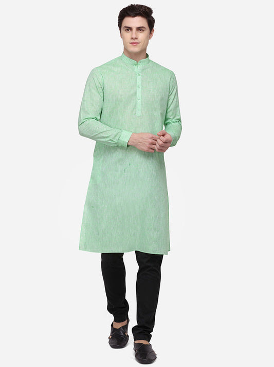 Bottle Green Striped Regular Fit Modi Kurta | JadeBlue