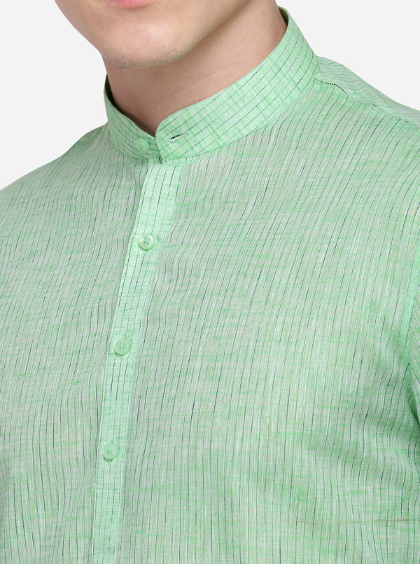 Bottle Green Striped Regular Fit Modi Kurta | JadeBlue