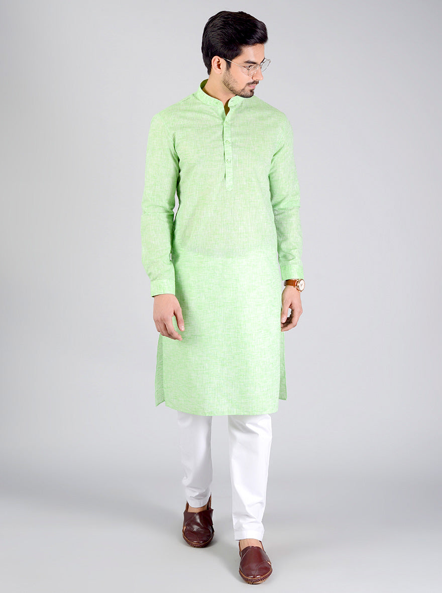 Bottle Green Striped Regular Fit Modi Kurta | JadeBlue