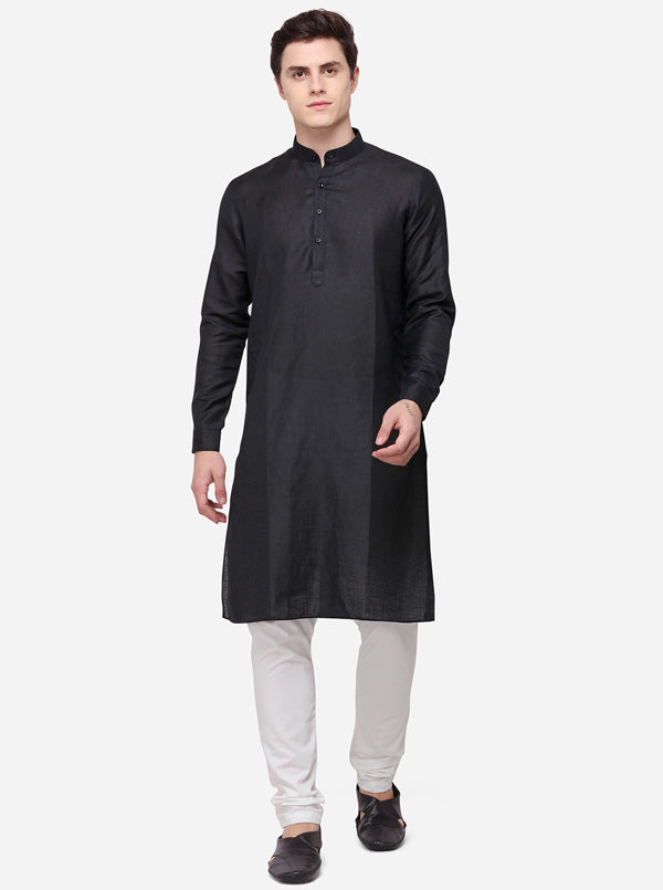 Black Self Textured Regular Fit Modi Kurta | JadeBlue