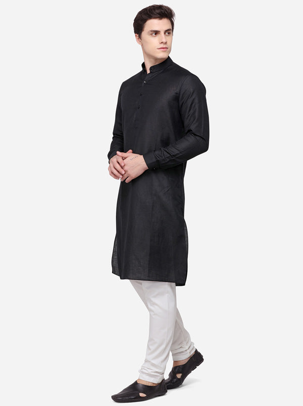 Black Self Textured Regular Fit Modi Kurta | JadeBlue