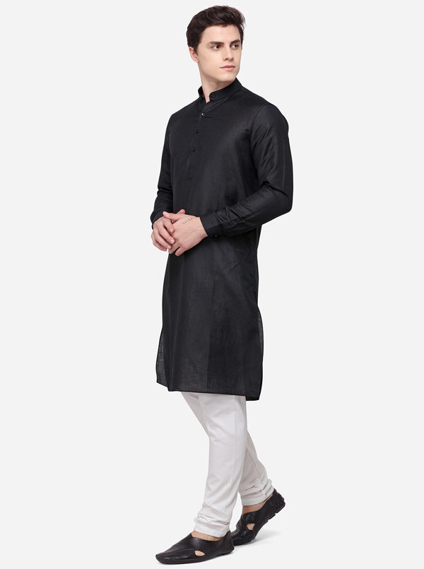 Black Self Textured Regular Fit Modi Kurta | JadeBlue