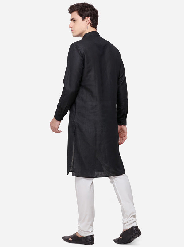 Black Self Textured Regular Fit Modi Kurta | JadeBlue