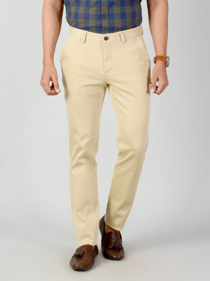 Light Beige Self Textured Slim Fit Casual Trouser | JB Sport