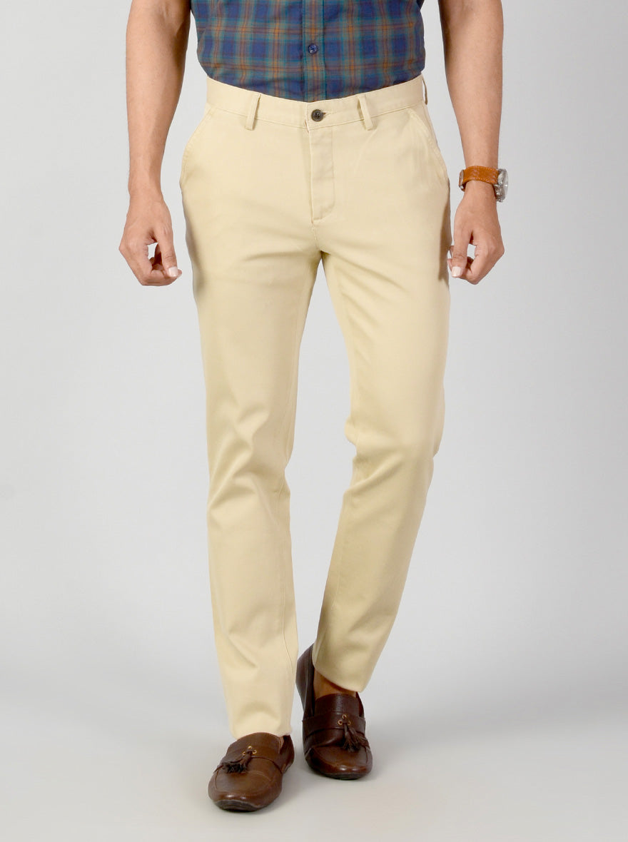Light Beige Self Textured Slim Fit Casual Trouser | JB Sport