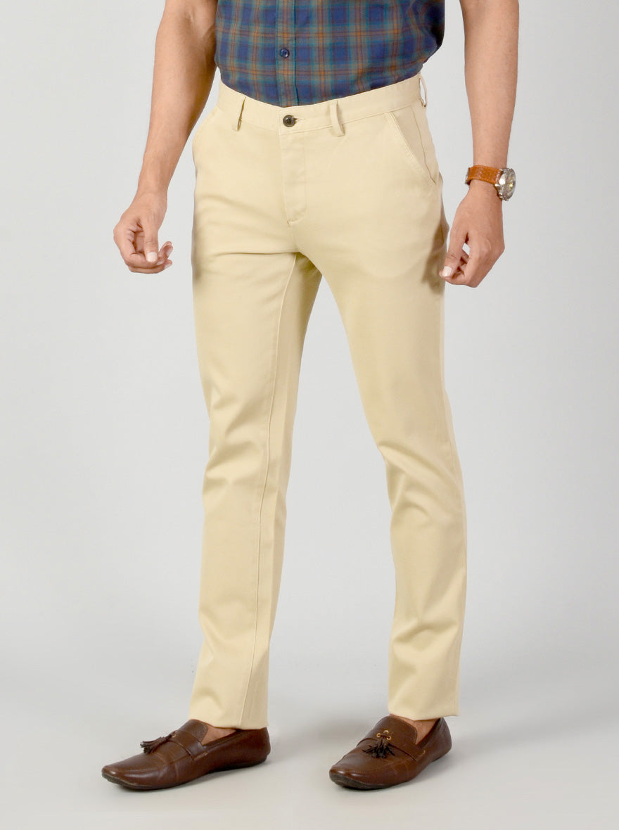 Light Beige Self Textured Slim Fit Casual Trouser | JB Sport