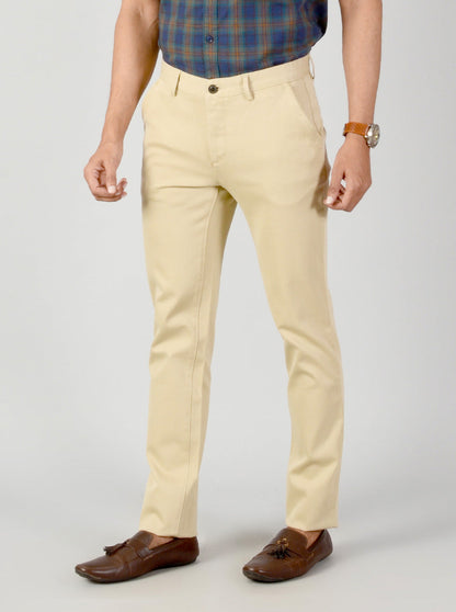 Light Beige Self Textured Slim Fit Casual Trouser | JB Sport