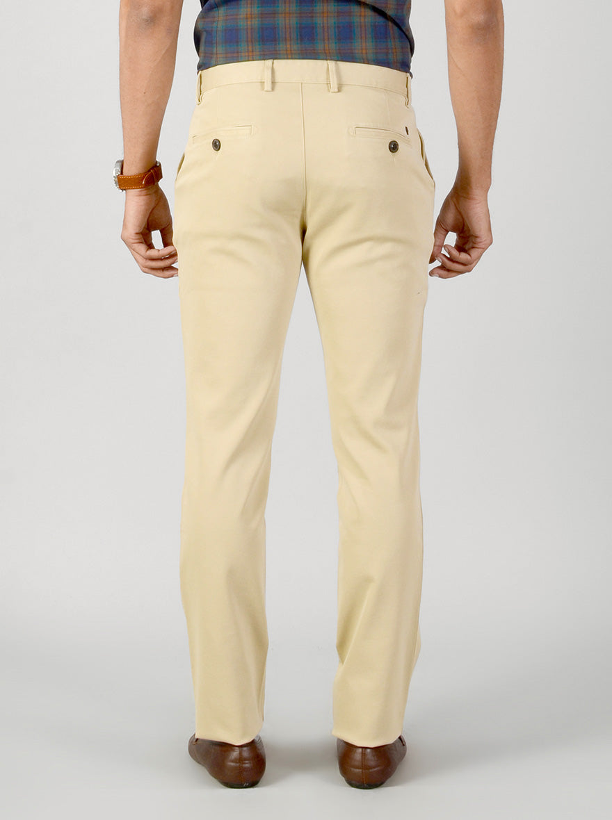 Light Beige Self Textured Slim Fit Casual Trouser | JB Sport