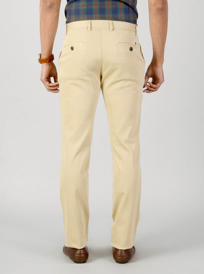Light Beige Self Textured Slim Fit Casual Trouser | JB Sport